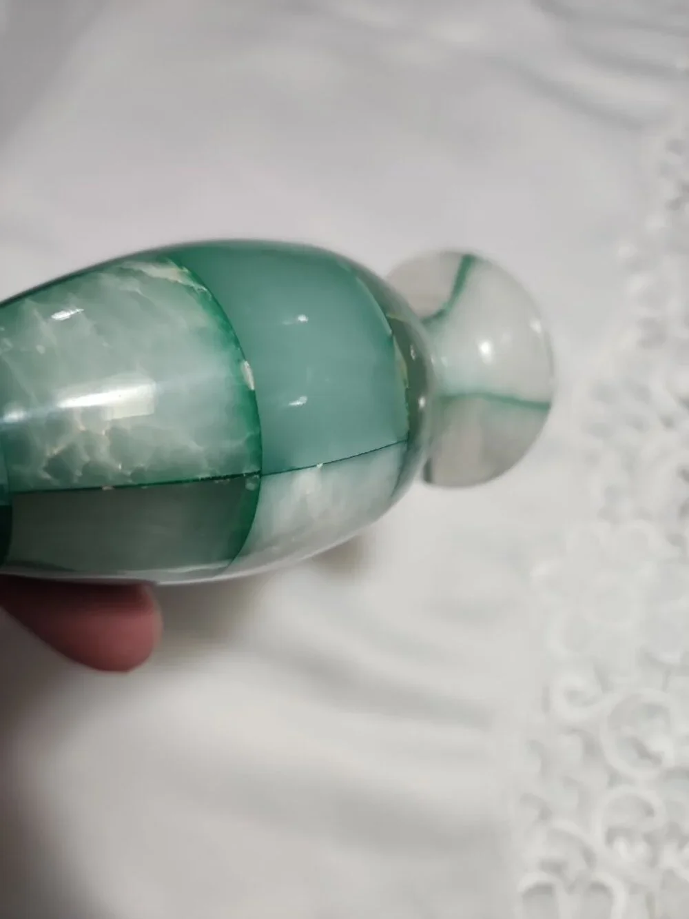 Vintage Green Onyx Stone Vase Checkered Mosaic Patchwork Design  Teal Gorgeous